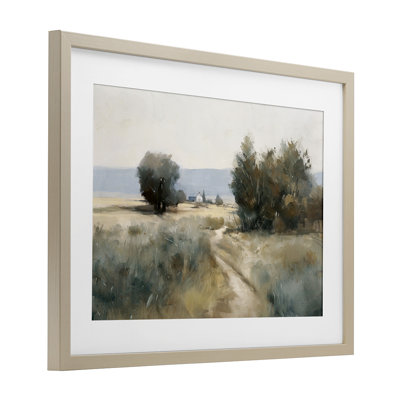 «Winding Path to Distant Barn», reproduction sous verre encadrée, design par Nina Blue