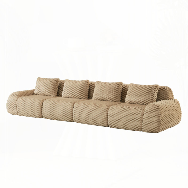 Canapé modulaire modulaire pour le salon, tissu en flanelle, très texturé, canapé 4 places surdimensionné, Chameau clair
