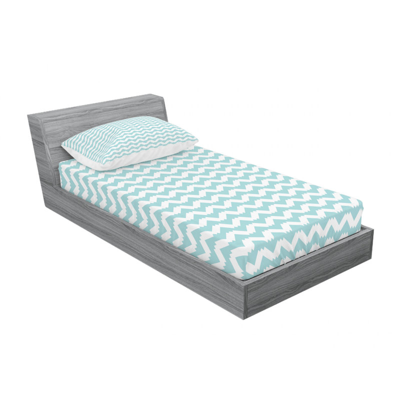 Microfiber Chevron Sheet Set, Queen Sheet Set with Fitted Sheet, Light Blue/White Chevron