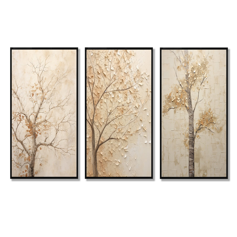 «Minimalisme», arbre d'érable beige solitude, H 28 po x l 36 po, Cadre flottant noir