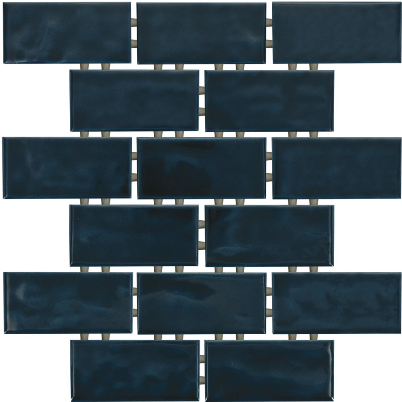 Itona Tile 2 x 4 Ceramic Brick-Joint Mosaic Tile (12 PC Per Carton) (9.96 SQFT Per Carton), Deep Blue