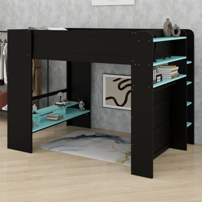 Lit superposé élégant avec bureau réglable, garde-robe et lumière RVB