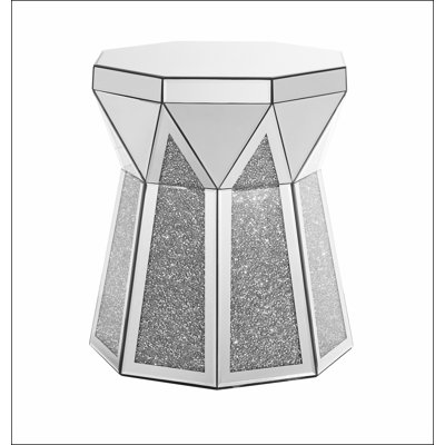 Drum style coffee table with mirror crystal inlay, polygonal silver decorative table, modern design luxury modern furniture, 20 inch (about 50 centimeters) low coffee table, suitable for living room