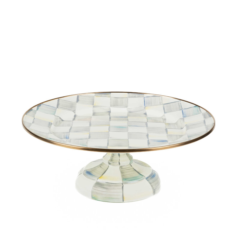 Sterling Check Pedestal Platter, 4.5" H x 12" W x 12" L