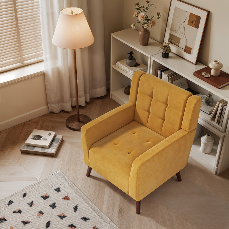 Fauteuil d'appoint avec coussins confortables Seleana, Coton / lin jaune