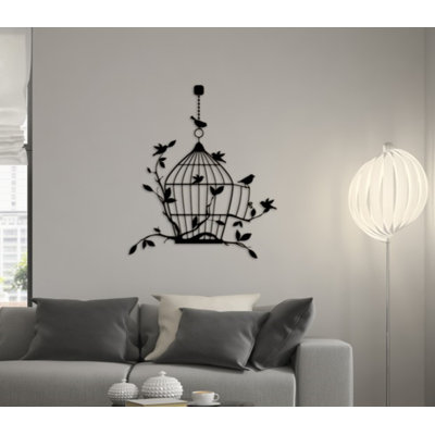 Oiseau gratuit à l'extérieur de la cage, décoration murale en métal, cadeau de pendaison de crémaillère
