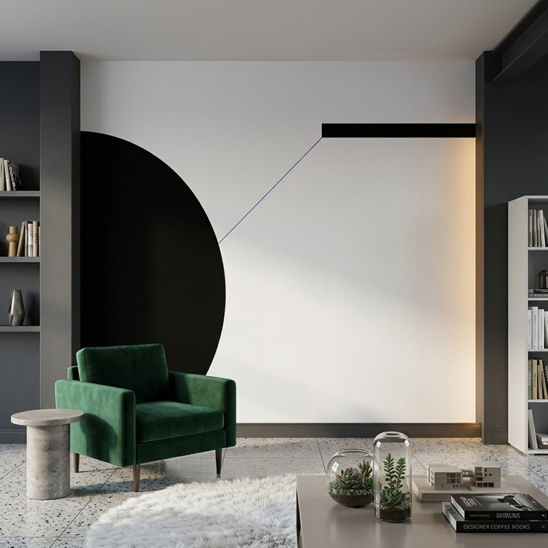 Papier peint à fond blanc, fresque murale géométrique noire unie, 100"x96", Peel and Stick