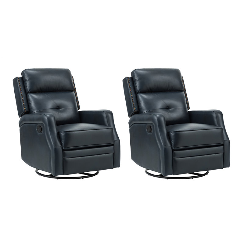 Fauteuil inclinable manuel pivotant Rudisill (ensemble de 2), Cuir véritable bleu marine