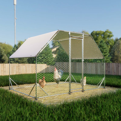 9.94 Ft. X 6.46 Ft. X 6.36 Ft. Metal Large Chicken Coop Walk-In Poultry Cage Run Flat Shaped With Waterproof Cover -  Archie & Oscar™, 19B3E6E9CBEF4B1A986533C2C9EC9DFC