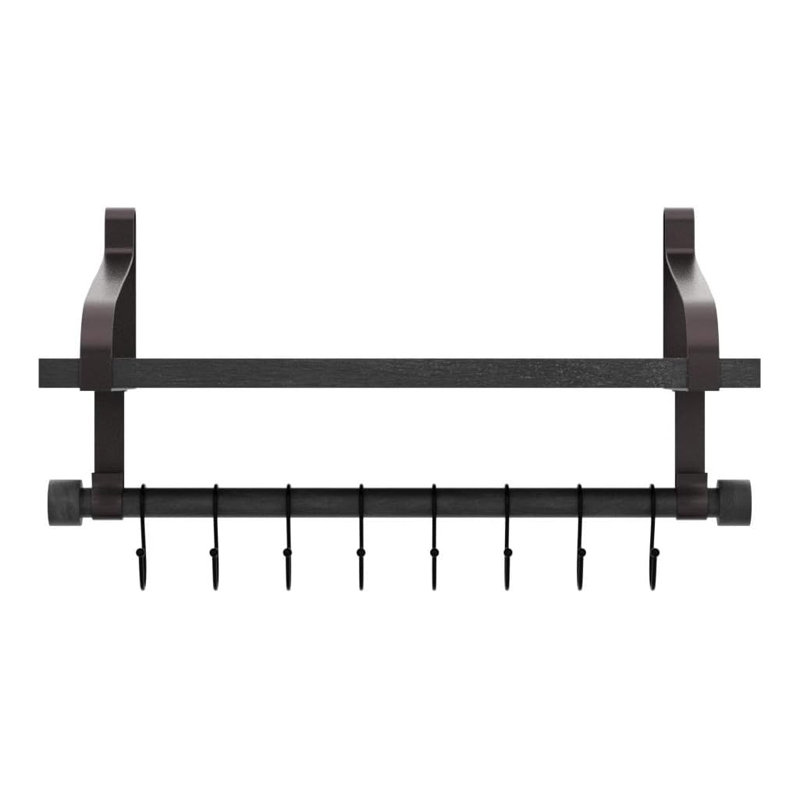 Tablette flottante pour la cuisine et la salle de bain - Tablette murale en bois rustique avec barre à serviettes et crochets amovibles pour organiser les épices, les ustensiles, les tasses - supports en métal robustes et fabrication en bois massif