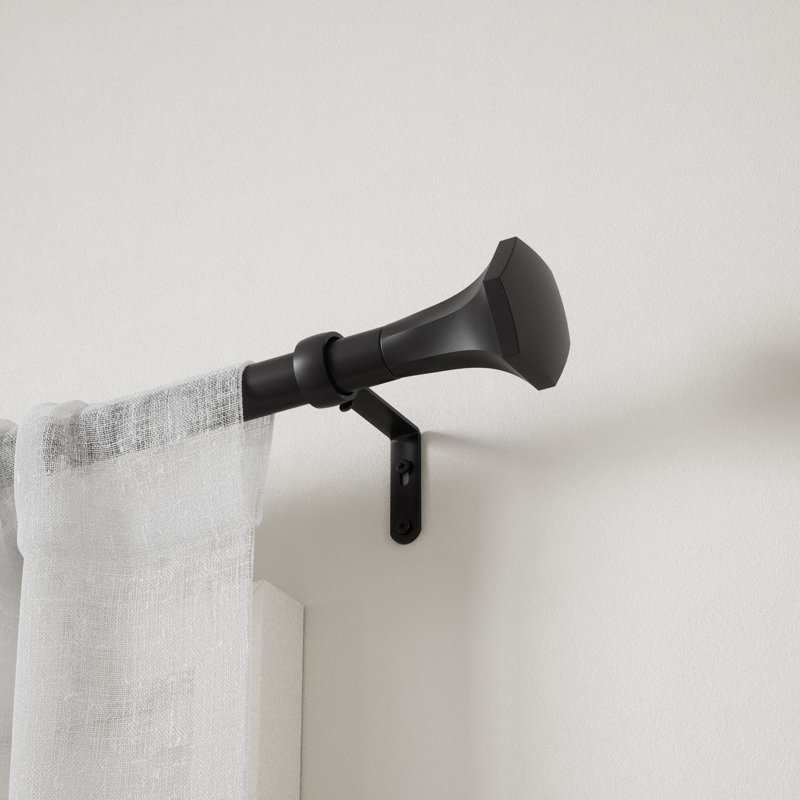 Sita Matte Black Adjustable Steel Curtain Rod 36-72 Inches
