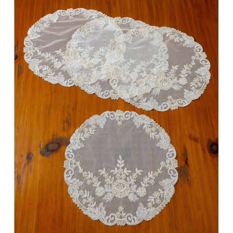 Alfreda Polyester Floral Round Placemat, White