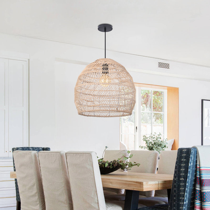 1-Light Rattan Pendant Light Single Natural, 15.74" H x 15.74" W x 15.74" D