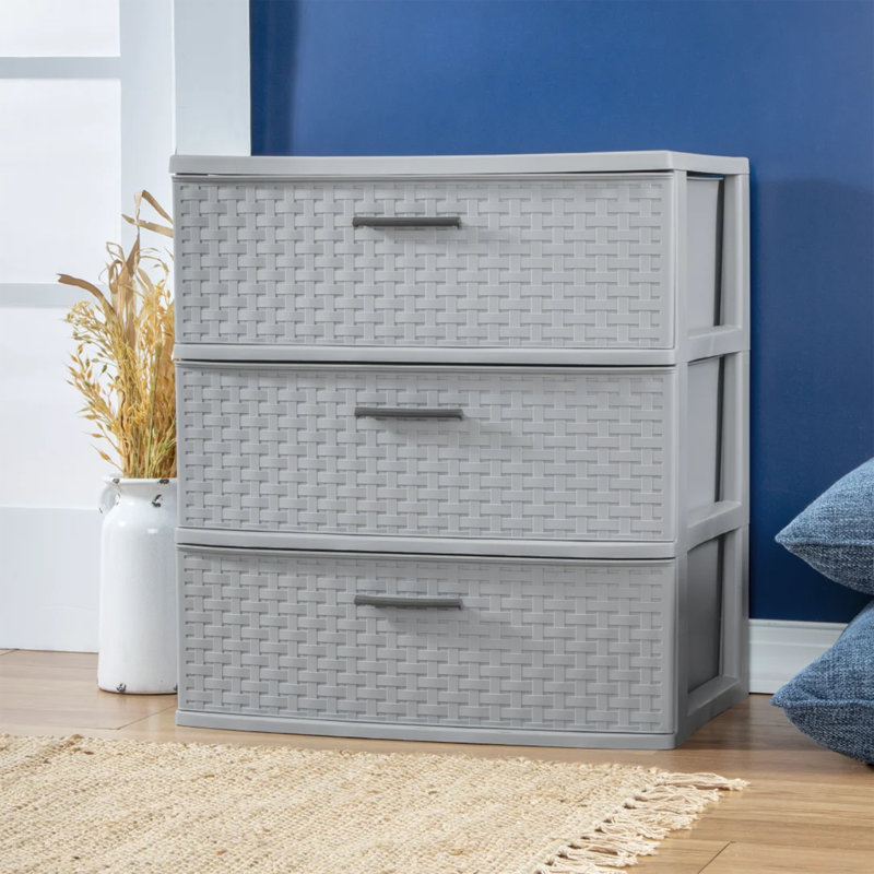 Large tour de rangement 3 tiroirs Sterilite, organisateur de maison en plastique tissé, ciment, Cement, 1-Pack