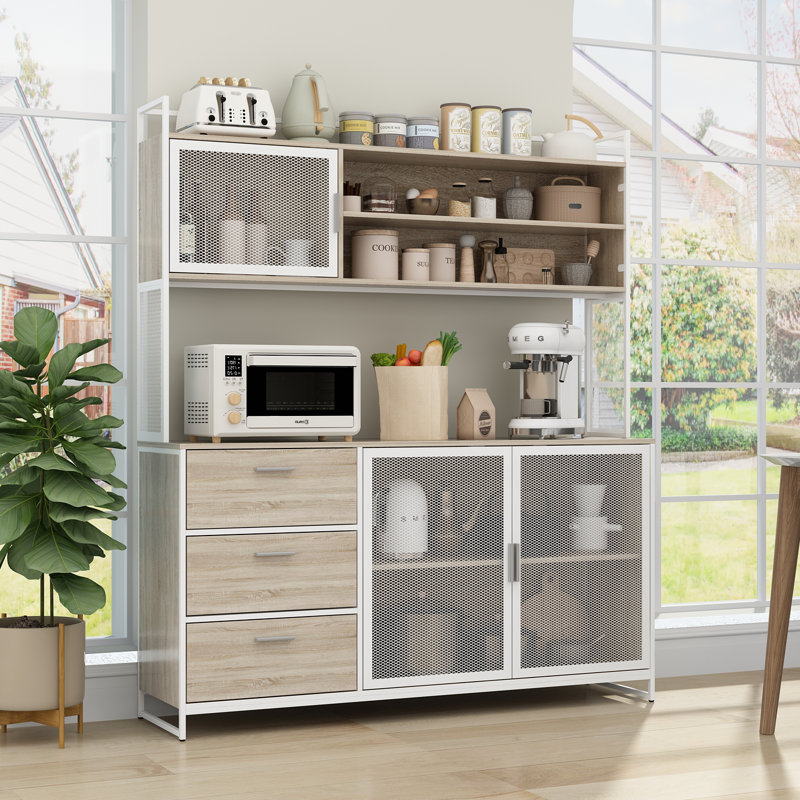 Nassima 59'' Sideboard with Bar Hutch, Oak/White