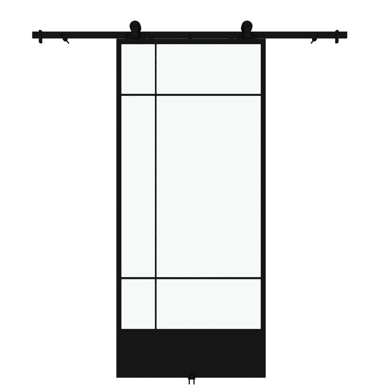 Bastille 37'' x 84'' Clear Glass Black Metal Sliding Barn Door