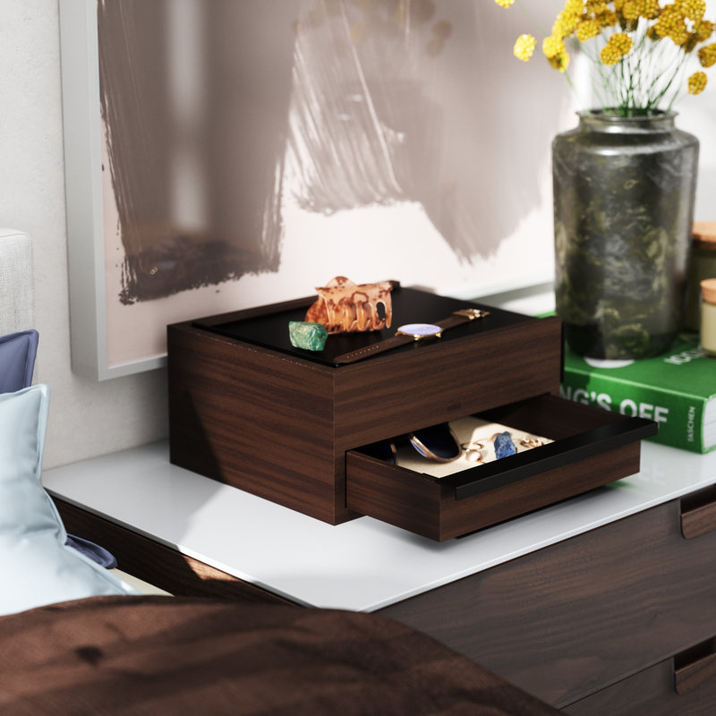 Wood Jewelry Box + Drawers, Walnut/Black