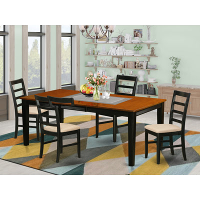 Ensemble de table de salle à manger 5 pièces comprenant une table de cuisine rectangulaire avec rallonge papillon et 4 chaises de salle à manger en lin, noir et cerise