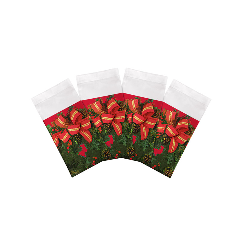 Christmas Wreath Cotton Sateen Dinner Napkins, Red