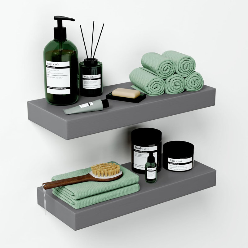 Floating Shelves For Wall, Premium Solid Wood Shelf With Heavy Duty Bracket, Set Of 2, Modern And Elegant Design For Bathroom, Living Room, Or Office