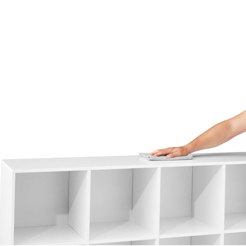 8-Cube Bookshelf, 11in Display Storage System, Organizer w/ Removable Back Panels, White, (8 Shelves) 24"H x 47.85"W x 11.5"D