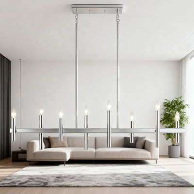 Luminaire suspendu linéaire à 8 lumières, lustre moderne en nickel brossé pour îlot de cuisine, salle à manger, salon et table de billard