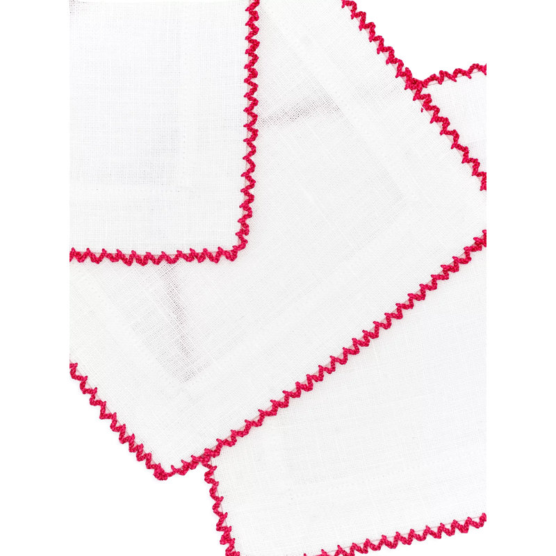 Picot Edge Cocktail Napkins, White/Pink