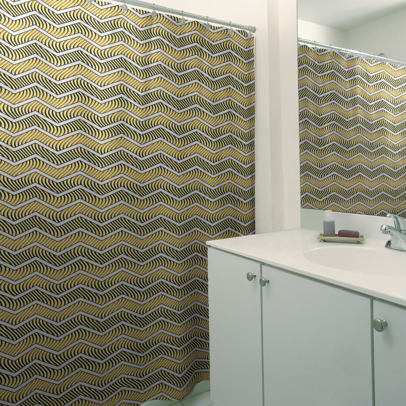 Rideau de douche simple à chevrons ondulés, Jaune