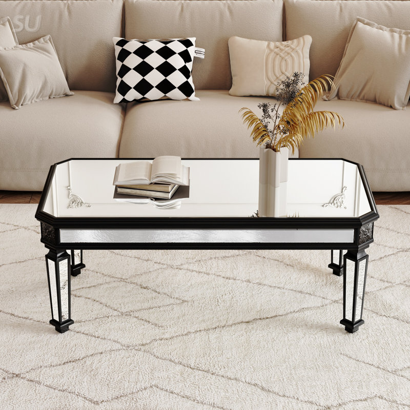 Table basse argentée avec miroir, Noir / argenté