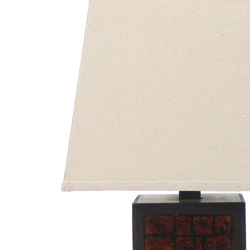 Lampe de table rectangulaire en métal avec motif de brique, beige et brun, Brun
