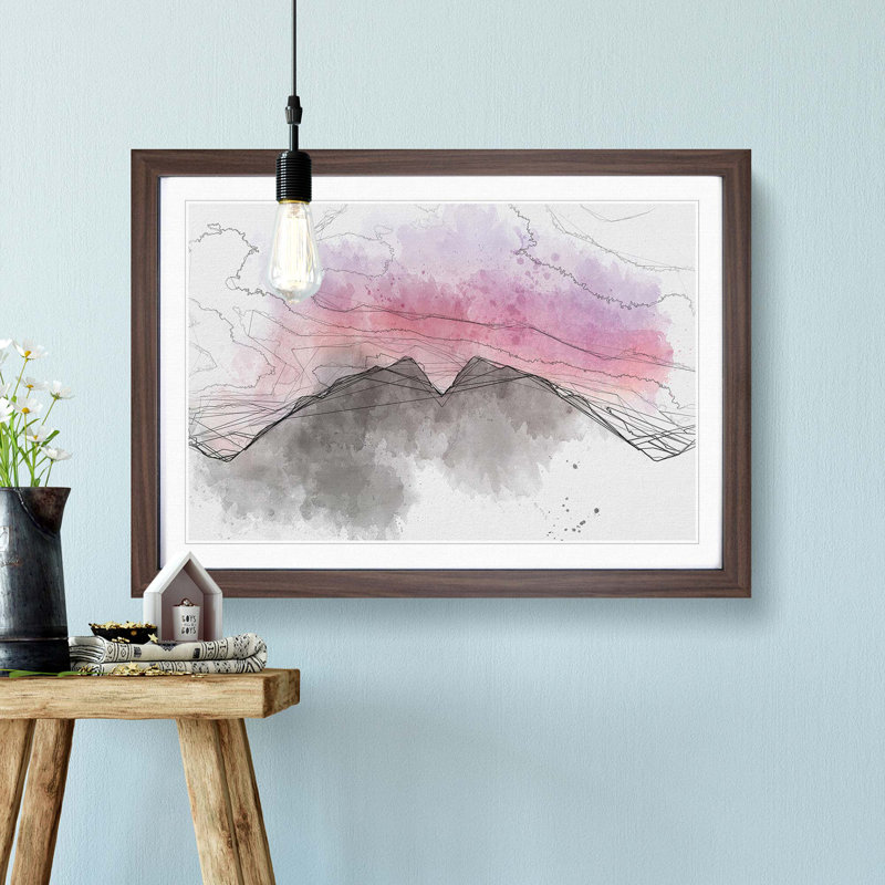 Mountain Mirror in Abstract - Framed Print, 62cm H x 87cm W x 2cm D, Walnut Framed