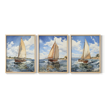 Sea and Shore  Series  LXX  -Set Of 3 Framed Giclee Prints -Ready to Hang