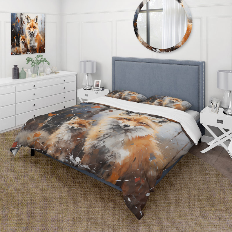 Ensemble de housse de couette renard rouille animal - polyester microfibre, Housse de couette pour grand lit et 2 taies décor