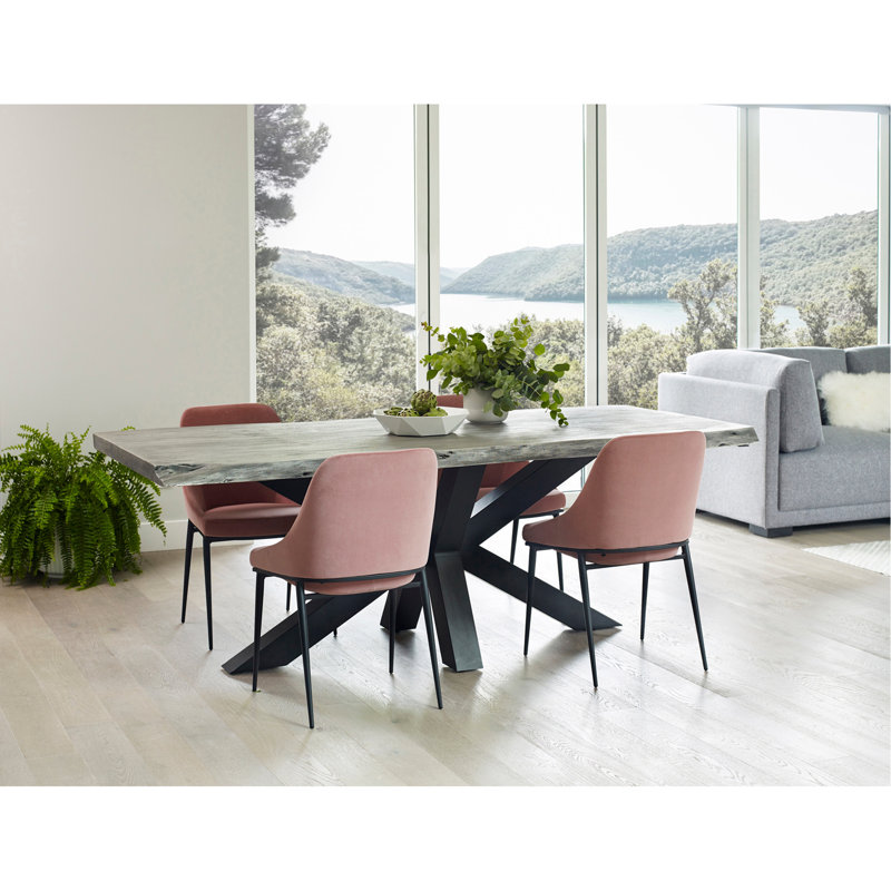 Dining Table Solid Acacia with Iron Base in Light Grey, Seats 4-6