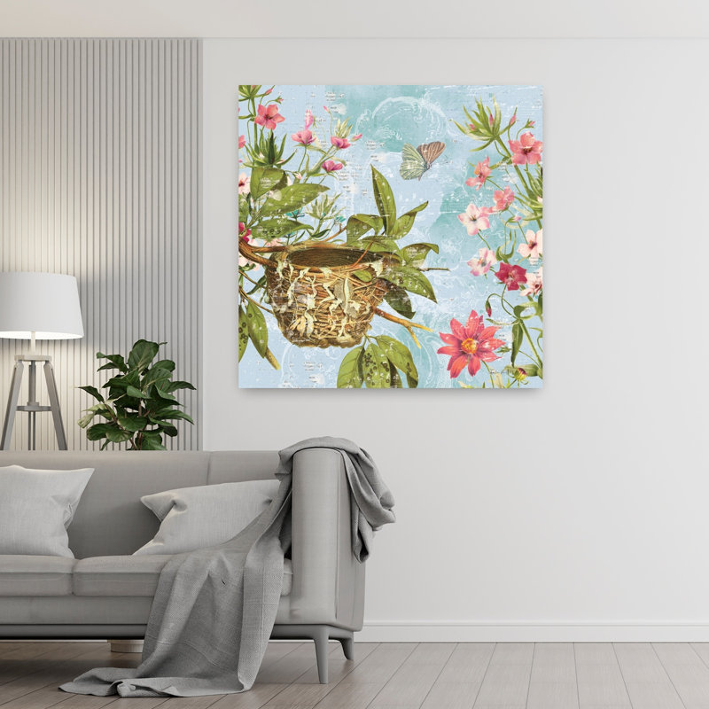 Contemporary Art Butterfly Bird Flower Art by Katie Pertiet - Wrapped Canvas Print, 121.92 cm H x 121.92 cm W