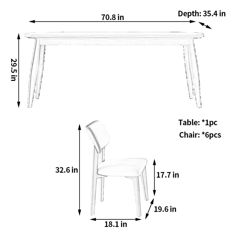 Table et chaise modernes et exquises, H 29,5 po x L 70,8 po x l 35,4 po, 7