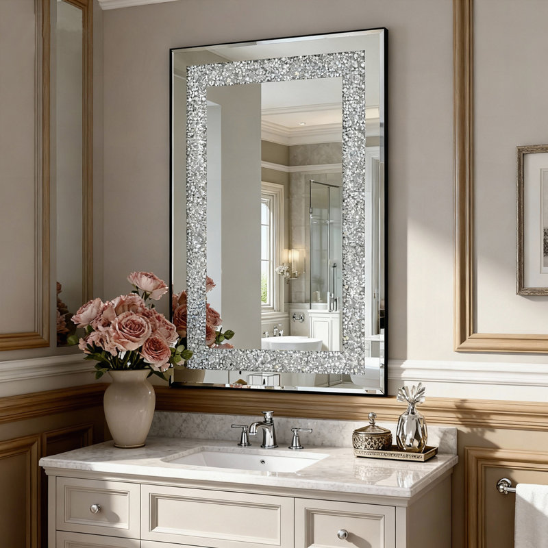 Crystal Crush Diamond Rectangle Silver Mirror