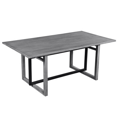Illissa Dining Table, 72 Inch Rectangular Mango Wood Top With Iron Trestle Base, 6 Seater, Gray And Black