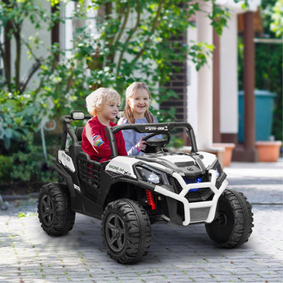 Qaba 2 Seater Electric Car For Kids, 24V Battery Powered Ride On Car With Remote Control, 3 Speed, Slow Start, LED Lights, Music, Horn, Spring Suspension For 3-8 Years, White