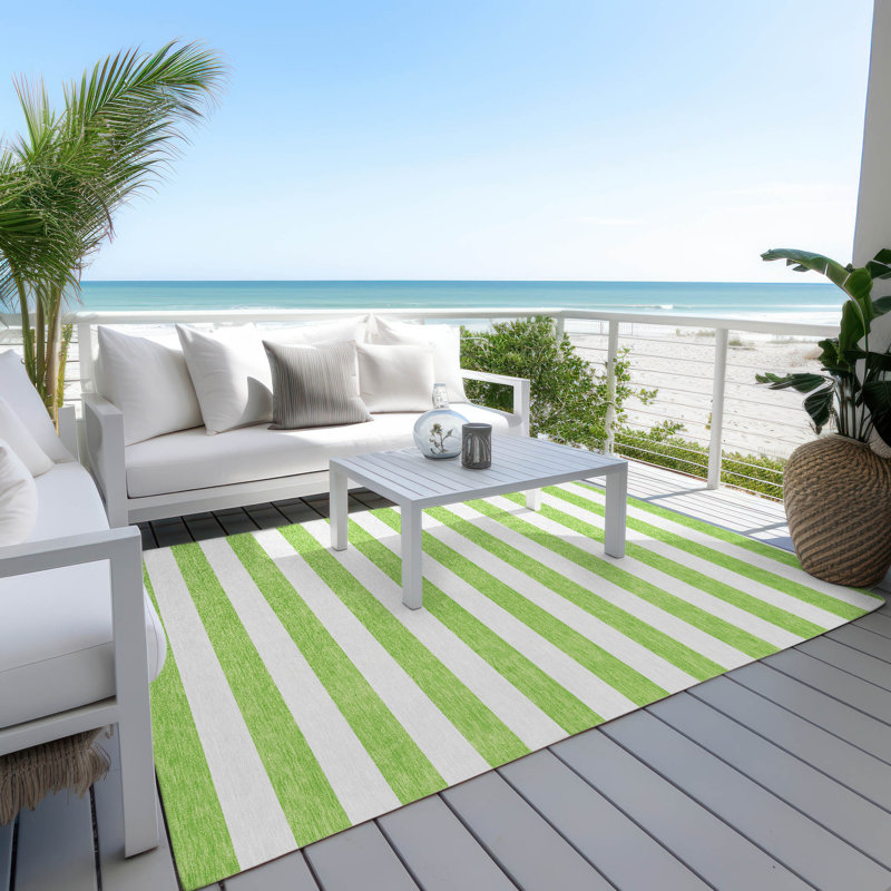 Washable Striped Indoor / Outdoor Rug, Rectangle 9' x 12'