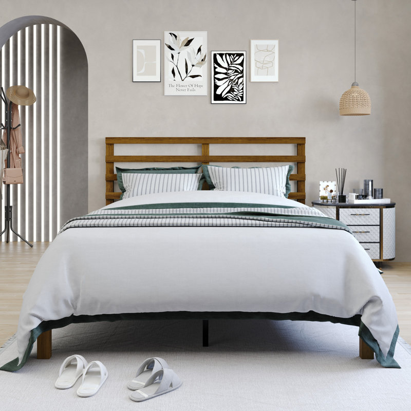 Aaheli Solid Wood Panel Bed, Brown, Queen