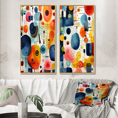 Colorful Geometric Mid Century Shapes II - Abstract Geometric Canvas Prints Set Of 2
