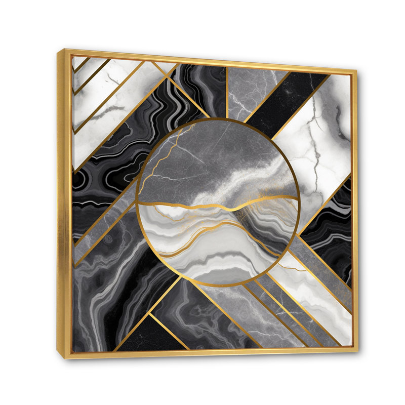 Marate granit agate avec des touches d'or V - impressions d'art géométriques murales modernes, H 30 po x l 30 po x P 1 po