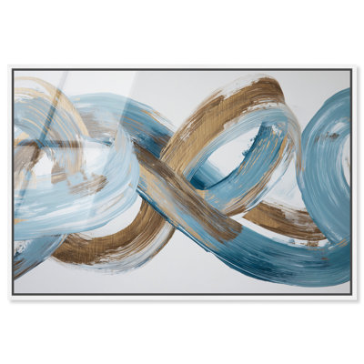 «Azure Flow II», reproduction d'art encadrée bleue et dorée par Art Remedy, cadre blanc, 24 x 16