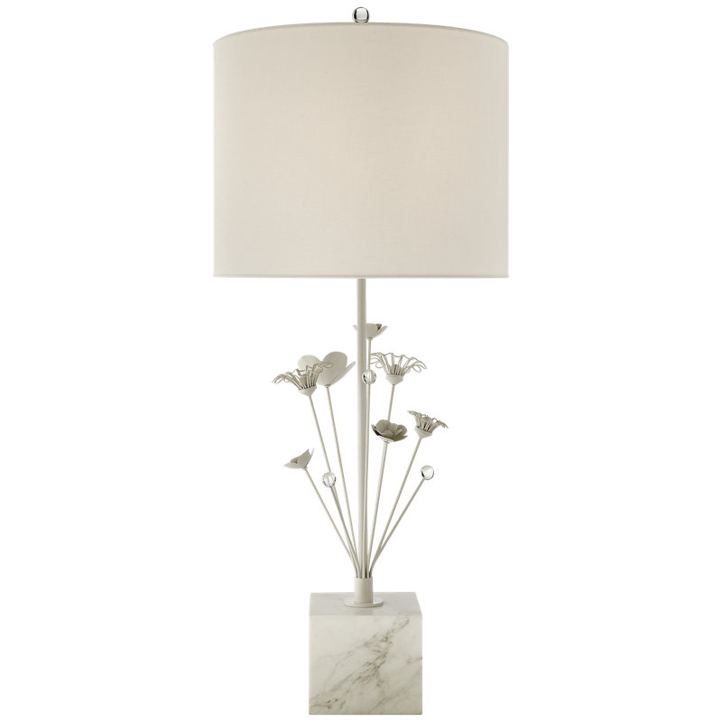 Table Lamp, Burnished Silver Leaf/White Marble, Cream