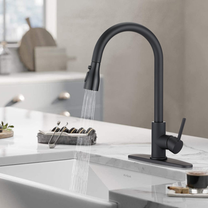 Robinets d'évier de cuisine avec douchette rétractable, Noir mat