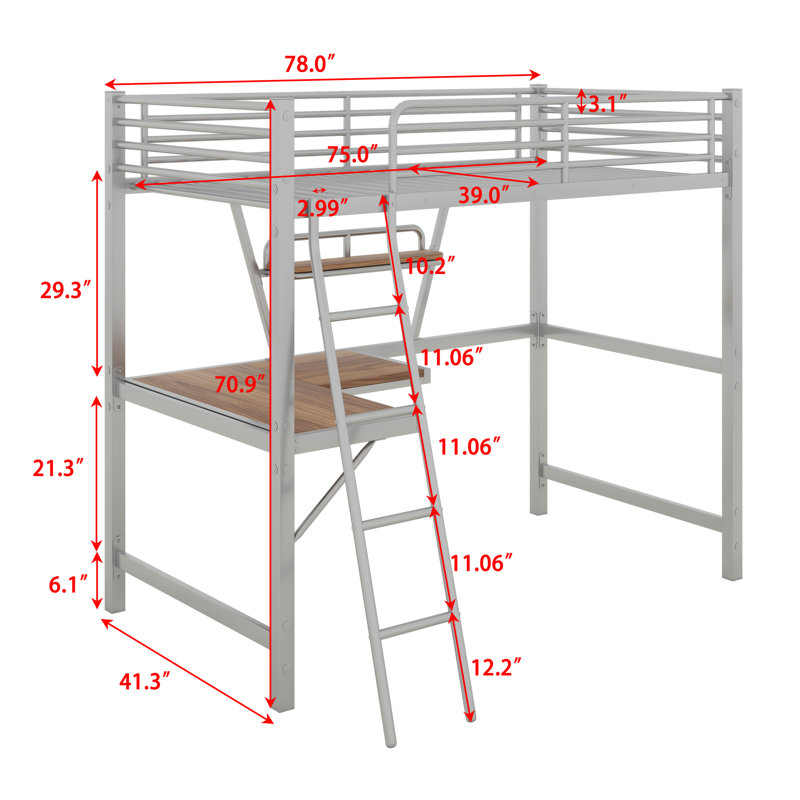 Lit mezzanine double Ainsworth, Simple, Argent