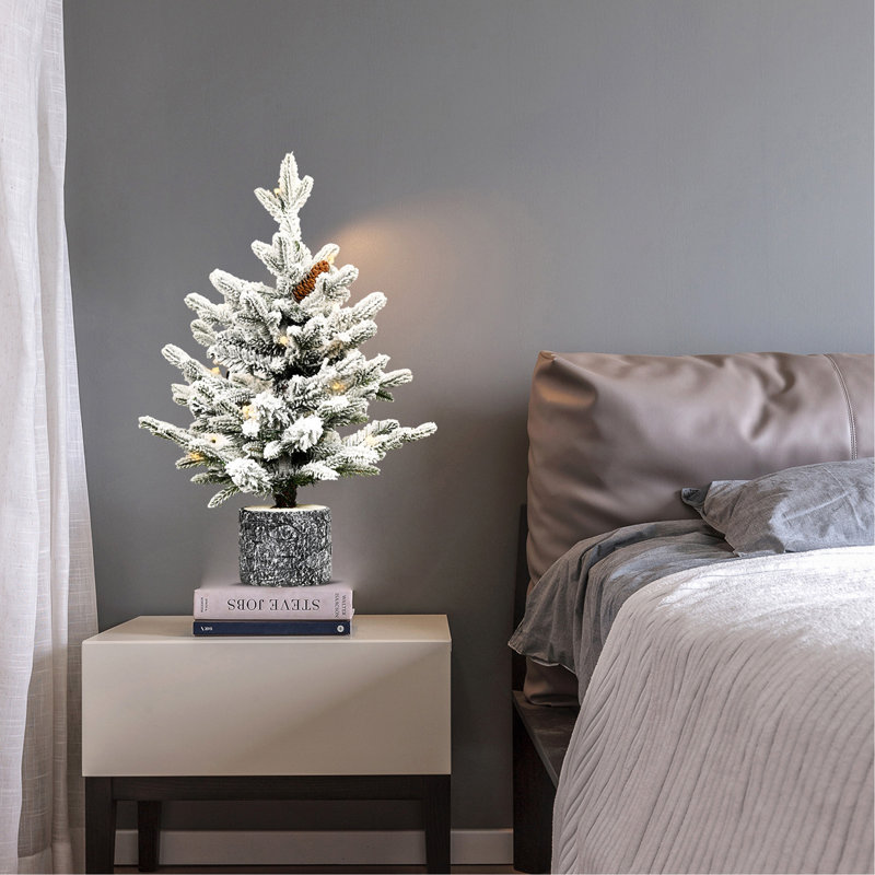 Arbre de Noël floqué de 6,5 pi avec base en pot, 350 lumières DEL blanc chaud, 1386 pointes, branches en PE + PVC avec 31 pommes de pin - petit arbre de fêtes pré-éclairé pour la table, l'entrée ou la décoration intérieure