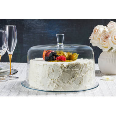 Vagabond House Handblown Glass Cake / Dessert / Cupcake Stand with Glass  Dome Cover with Solid Pewter Classic Ring Knob Handcrafted 13 inch Diameter  4 inch Tall - Vagabond House / Arthur Court Wholesale