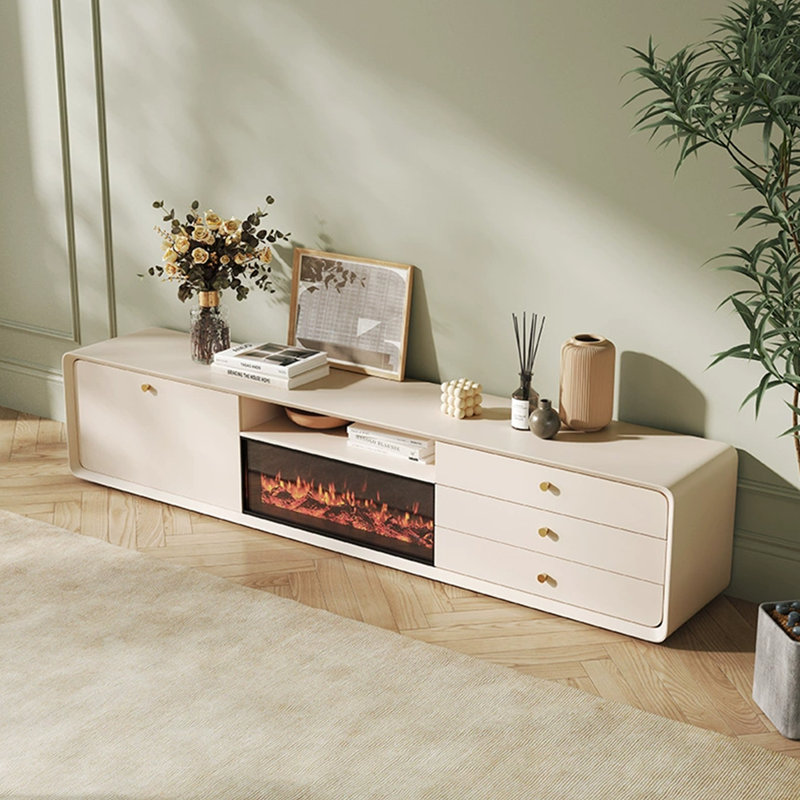 Foyer de meuble télé sur pied en bois manufacturé beige, H 19,69 po x l 86,61 po x P 15,75 po, Beige